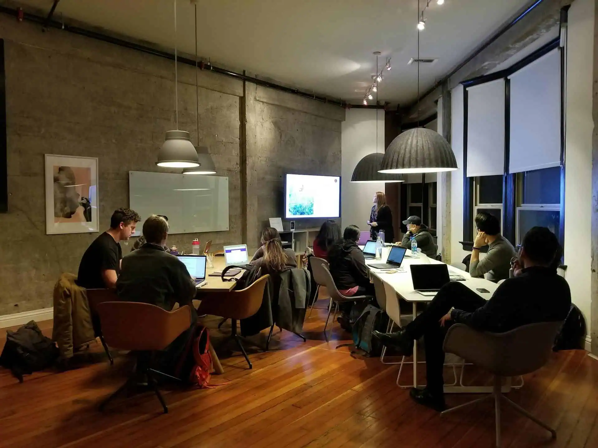 Business workshop with team members in a meeting room